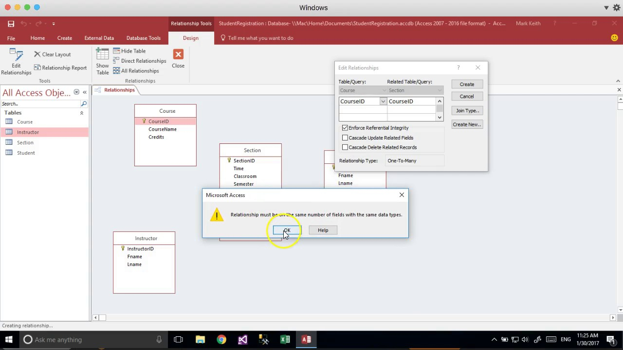 Convert Erd To Ms Access: Student Registration Example for Er Diagram In Access 2007