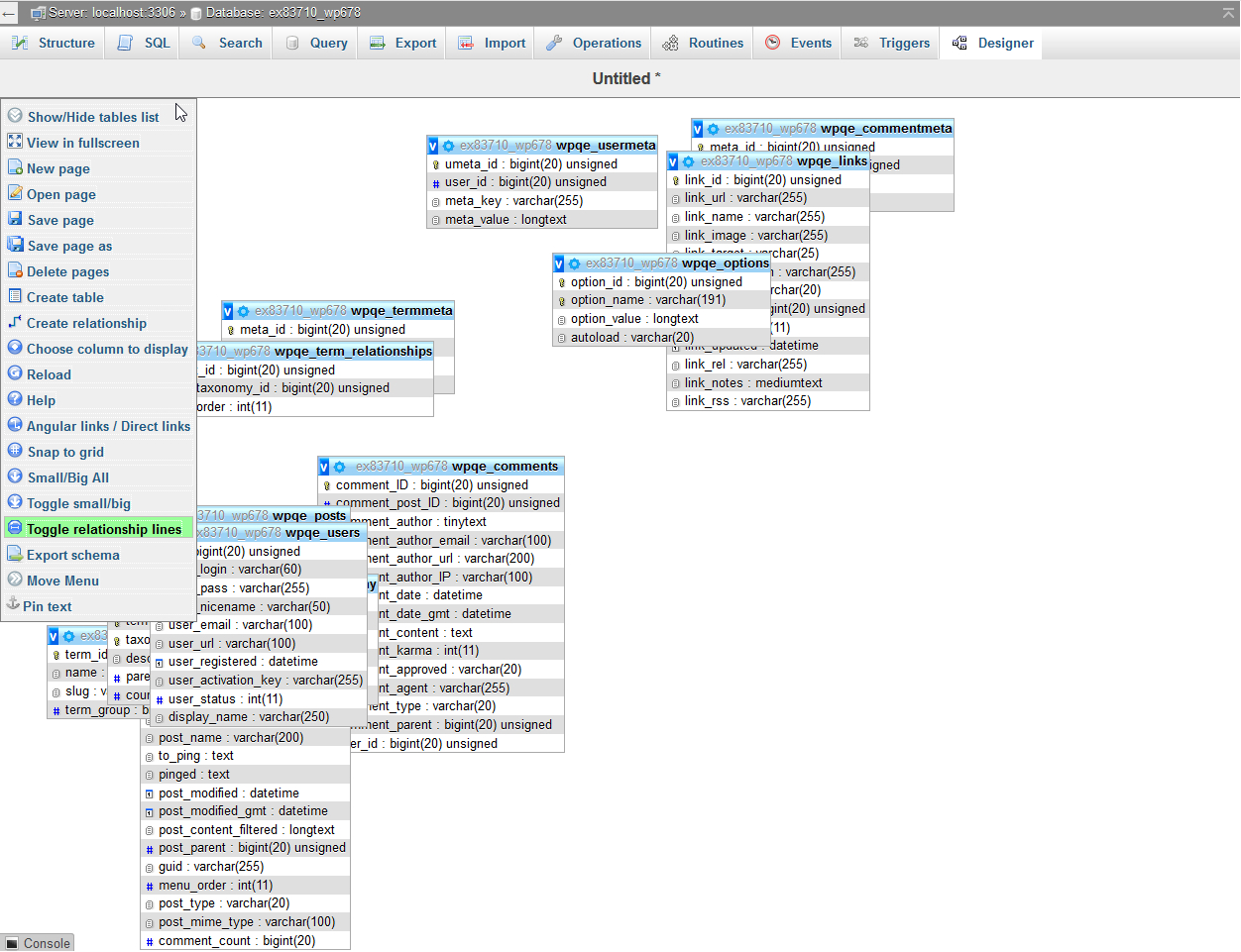 Схема базы данных phpmyadmin