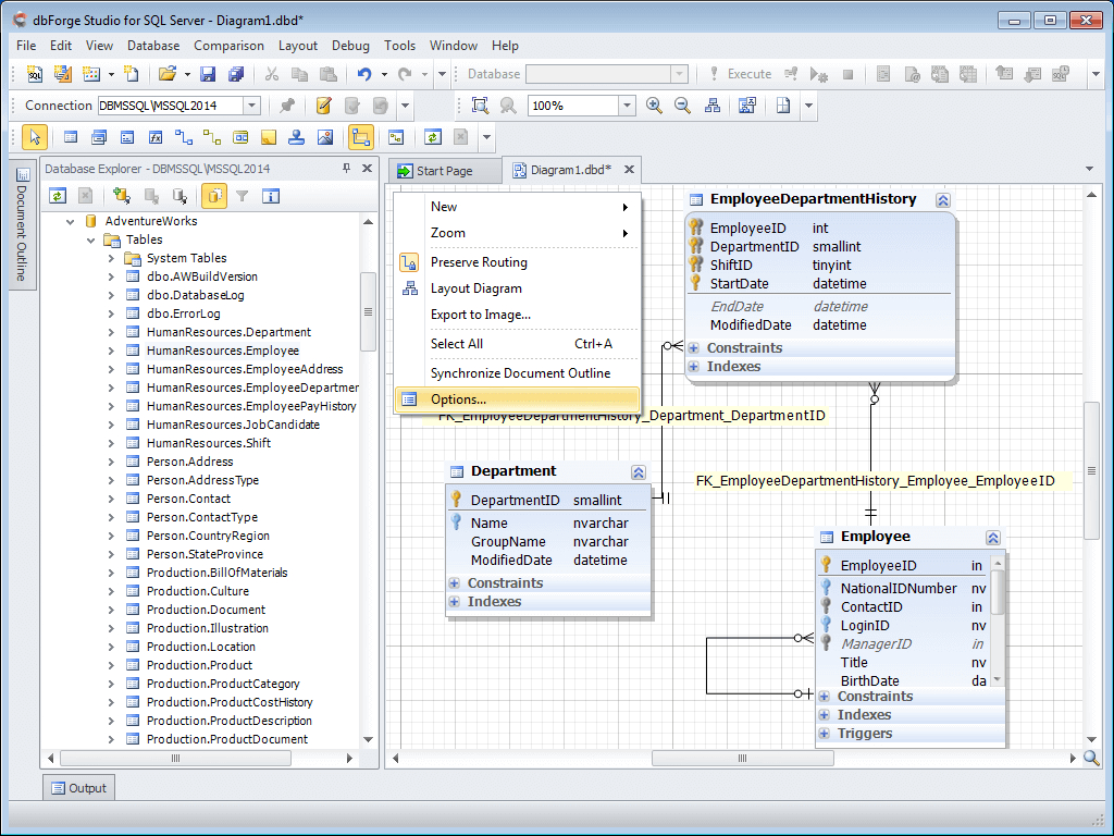 Создание диаграммы базы данных в sql server