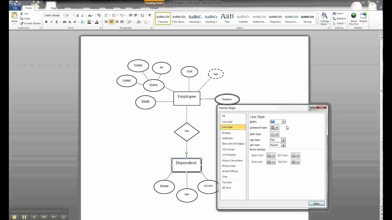 Er Diagram In Ms Word Part 9 - Illustrating A Weak Entity in Er Diagram Weak Entity