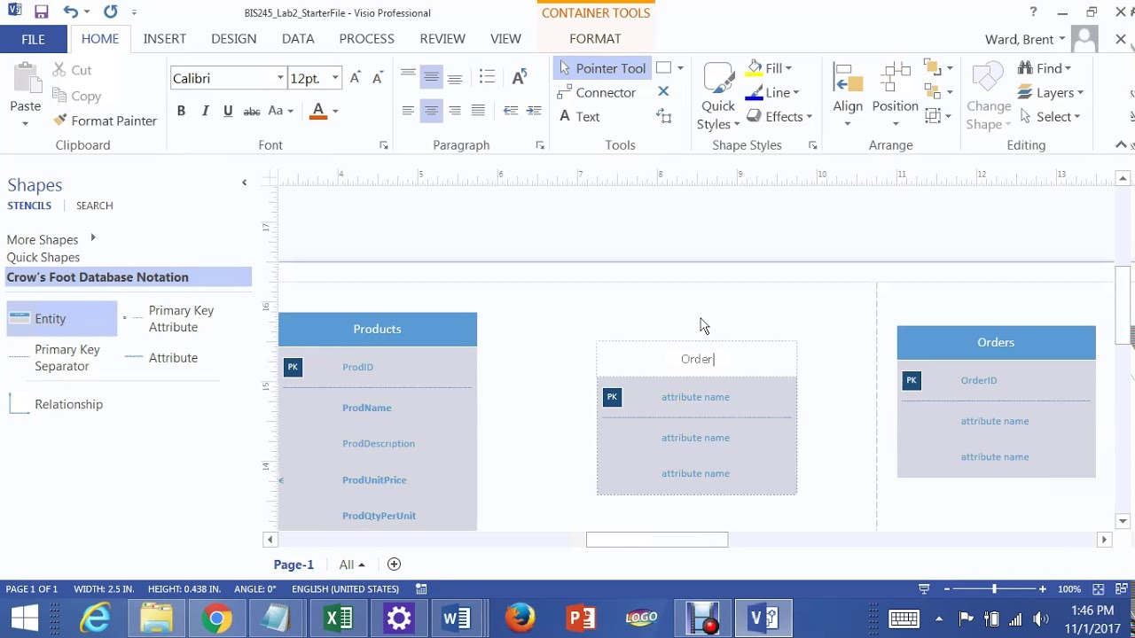 Lab 2 Many To Many Relationship In Visio 2013 Joining Orders And Products  Tables with Er Diagram Using Visio 2013