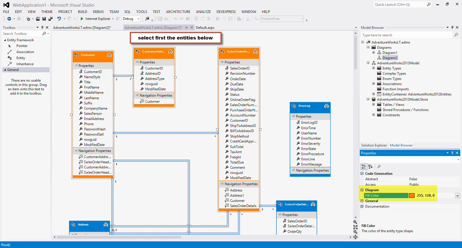 Entity status. ADVENTUREWORKS схема. ADVENTUREWORKS. Entity enum in Table.