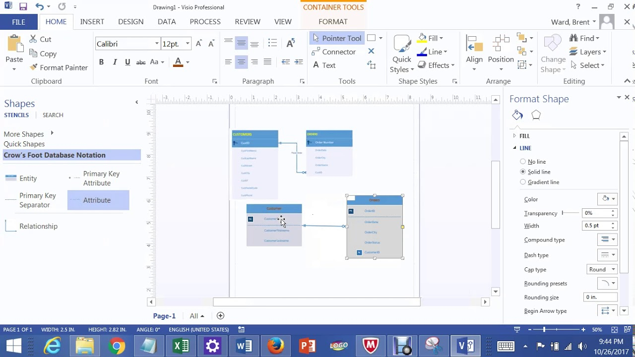 One To Many Relationships In Visio 2013 Lab 1A Bis 245 in Er Diagram Stencil For Visio 2013