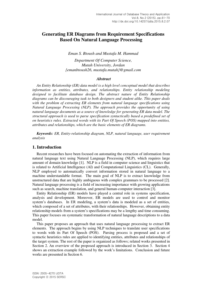 Pdf) Generating Er Diagrams From Requirement Specifications in Er Diagram Journal