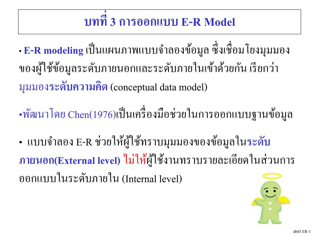 Ppt - บทที่ 3 การออกแบบ E-R Model Powerpoint Presentation intended for 6. Er-Diagram ประกอบด้วยองค์ประกอบพื้นฐานอะไรบ้าง