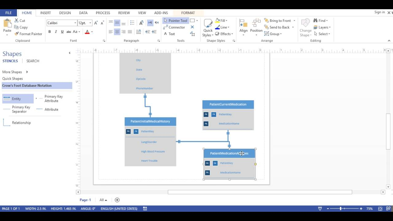 Visio 2013 - Database Diagram (Crows Foot Notation) inside Er Diagram Visio 2016