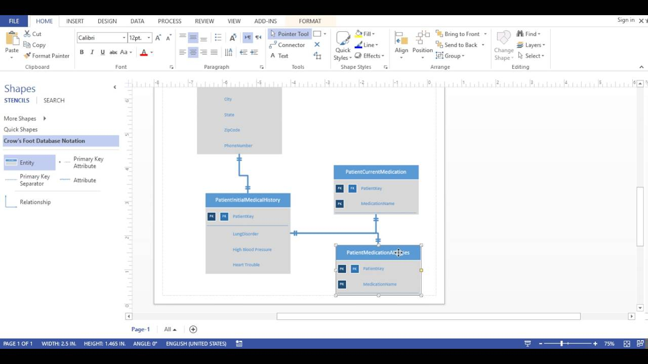 Visio 2013 - Database Diagram (Crows Foot Notation) with Er Diagram Visio