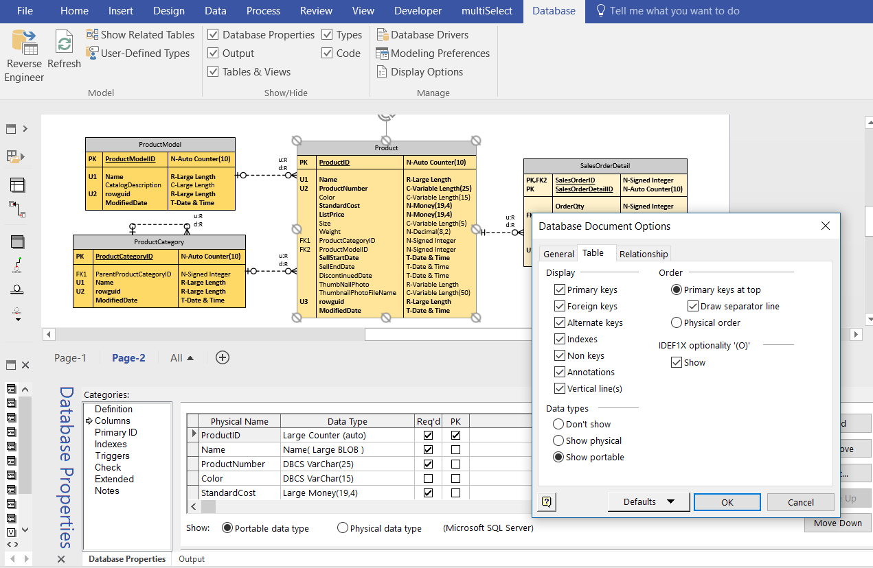 Схема базы данных в visio