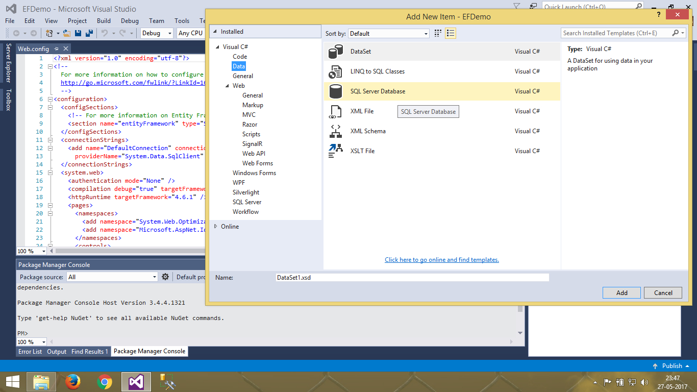 Ado Entity Data Model Missing From Visual Studio 2015 inside Entity Data Model