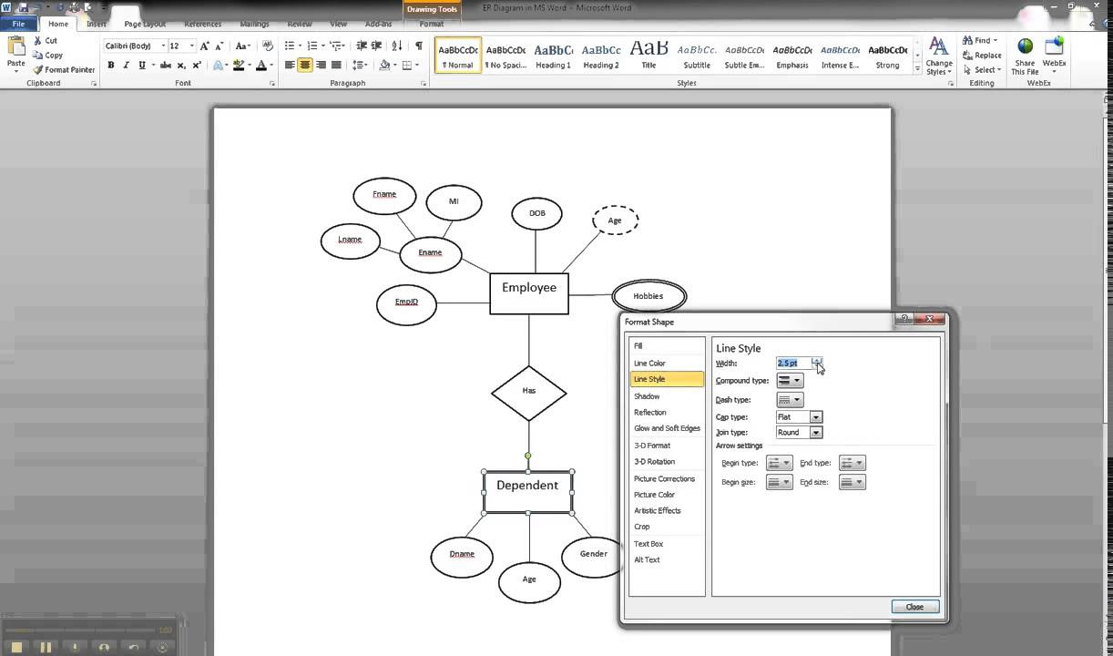 Er Diagram In Ms Word Part 9 - Illustrating A Weak Entity with Er Diagram Word