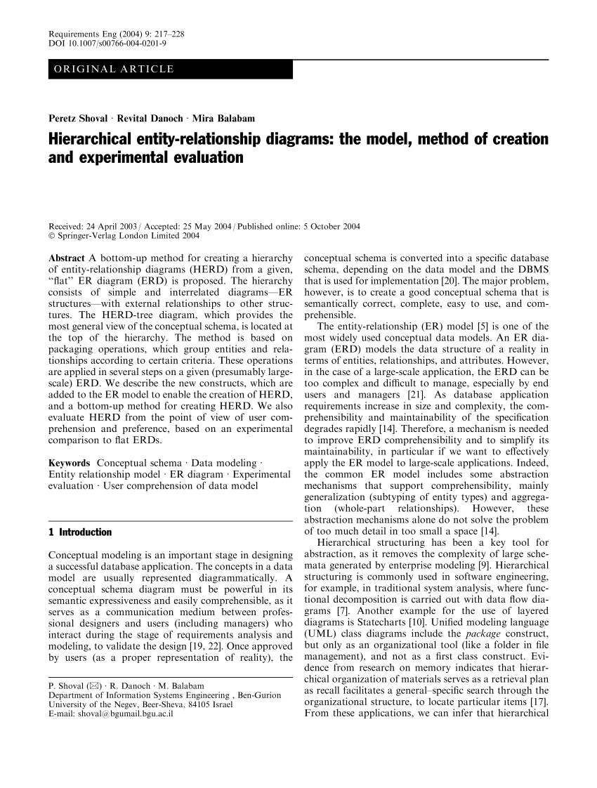 Pdf) Hierarchical Entity-Relationship Diagrams: The Model with regard to Er Diagram 7 Eleven