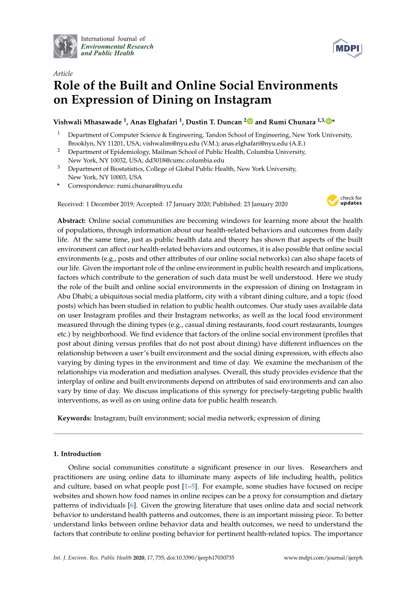 Pdf) Role Of The Built And Online Social Environments On throughout Er Diagram For Zomato