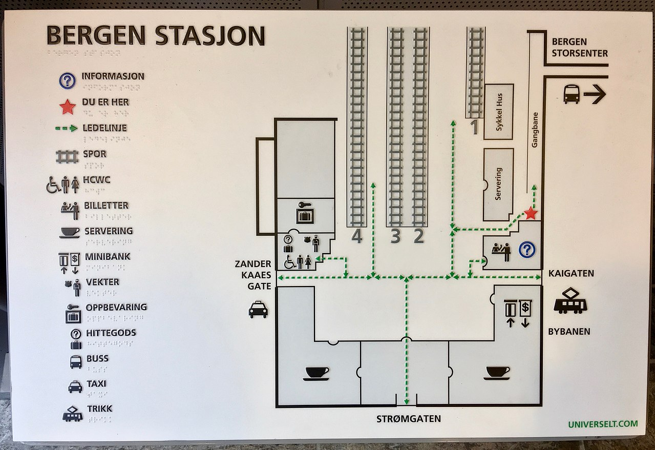 File:bergen Railway Station, Norway, Floor Map, Braille
