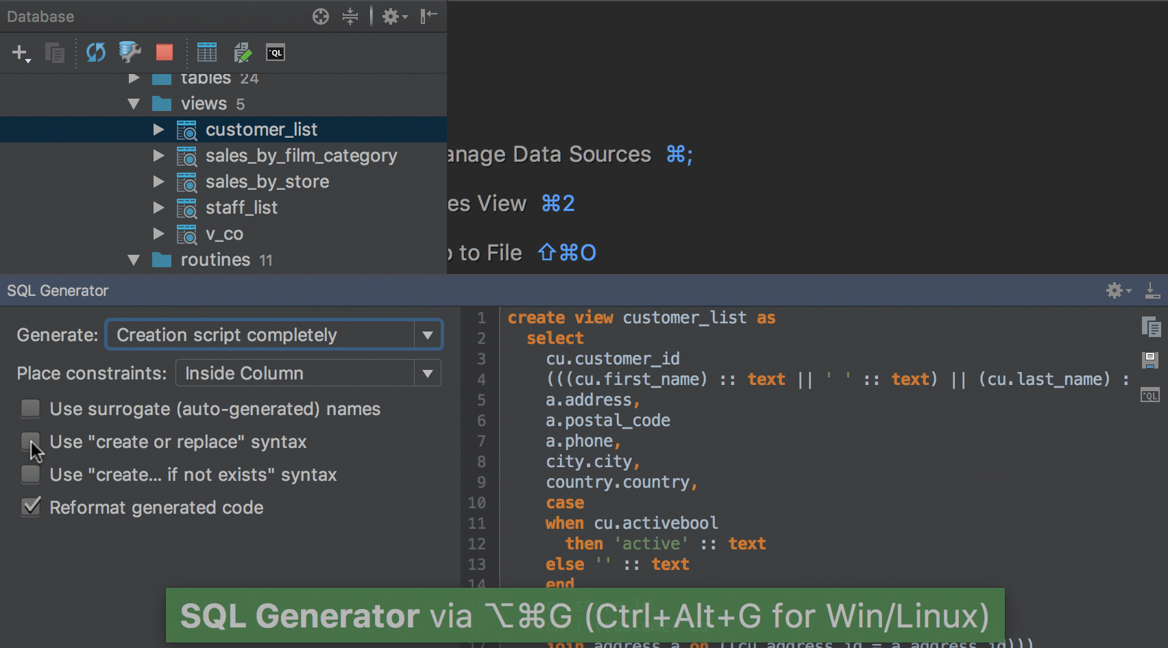 Command generator. Генератор SQL. DATAGRIP. Vs code SQL. DDL code.