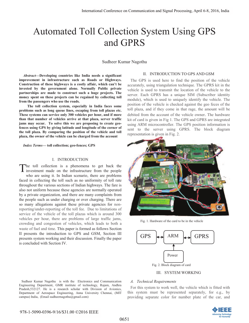 Pdf) Automated Toll Collection System Using Gps And Gprs