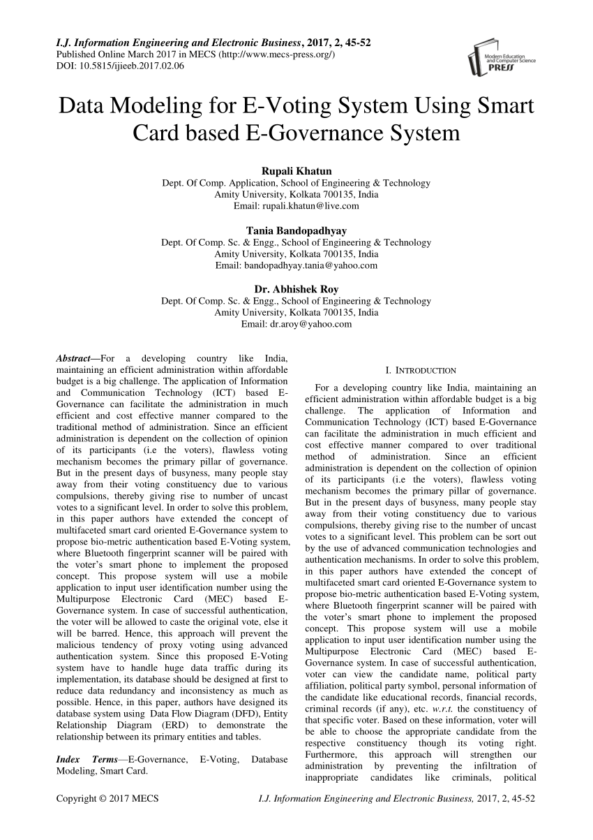 Pdf) Data Modeling For E-Voting System Using Smart Card