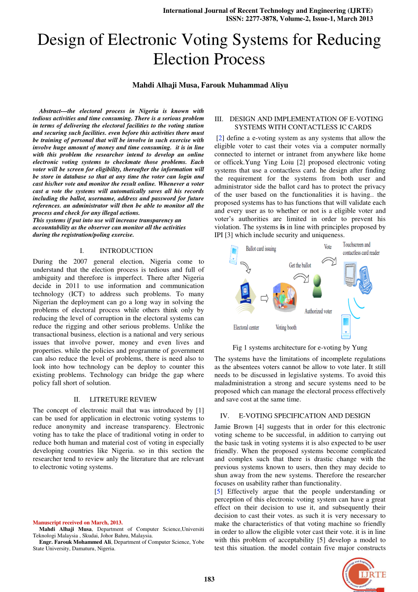 Pdf) Design Of Electronic Voting Systems For Reducing