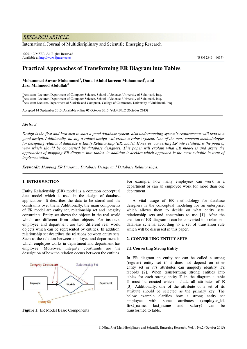 Pdf) Practical Approaches Of Transforming Er Diagram Into Tables