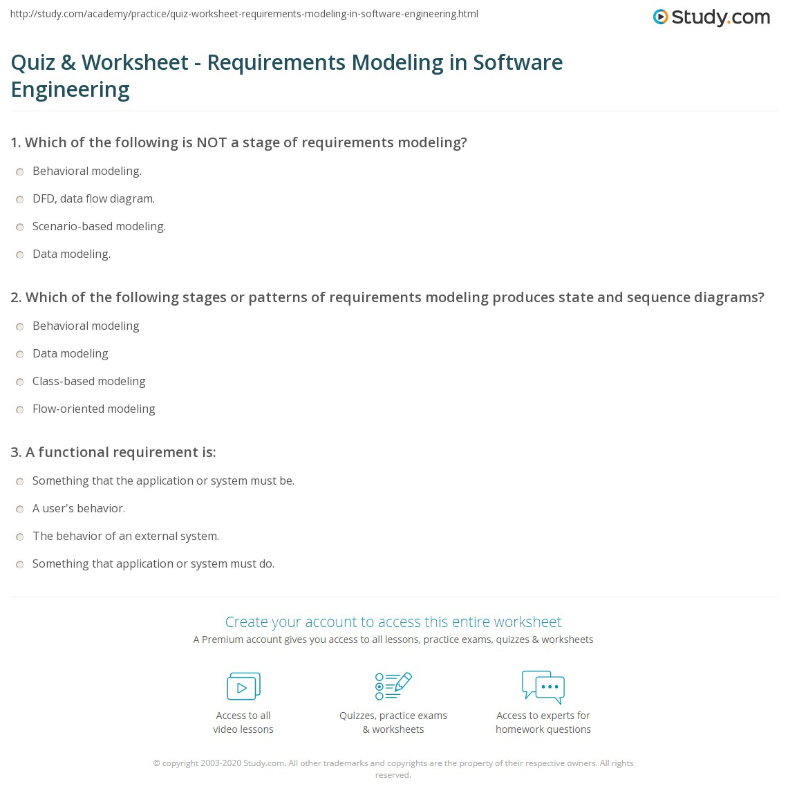 Quiz &amp;amp; Worksheet - Requirements Modeling In Software