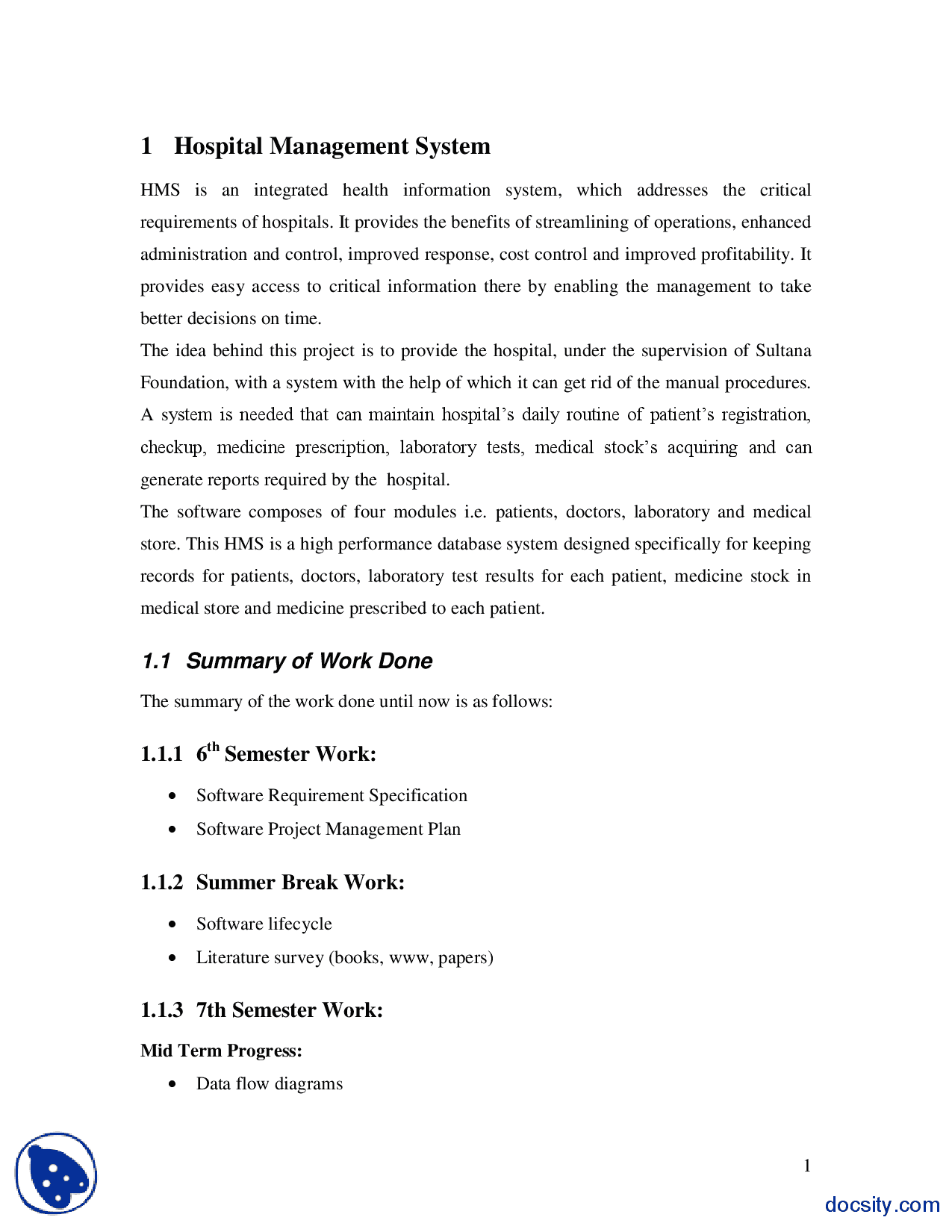 Hospital Management System-Computer Sciences-Project Report