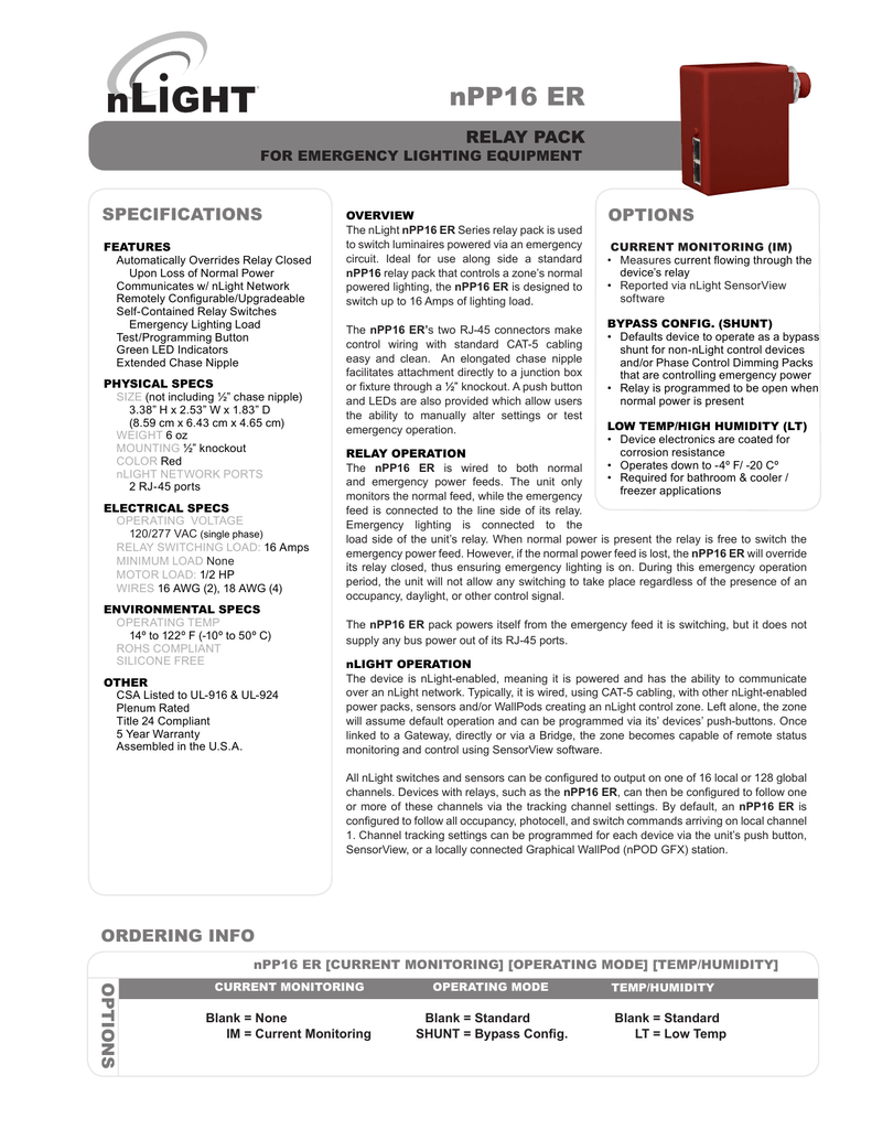 Npp16 Er Emergency Relay Pack intended for Npp16 D Er Wiring Diagram