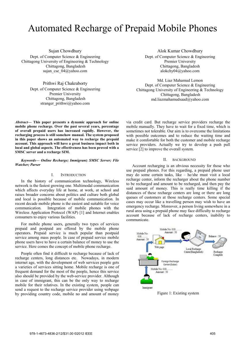 Pdf) Automated Recharge Of Prepaid Mobile Phones