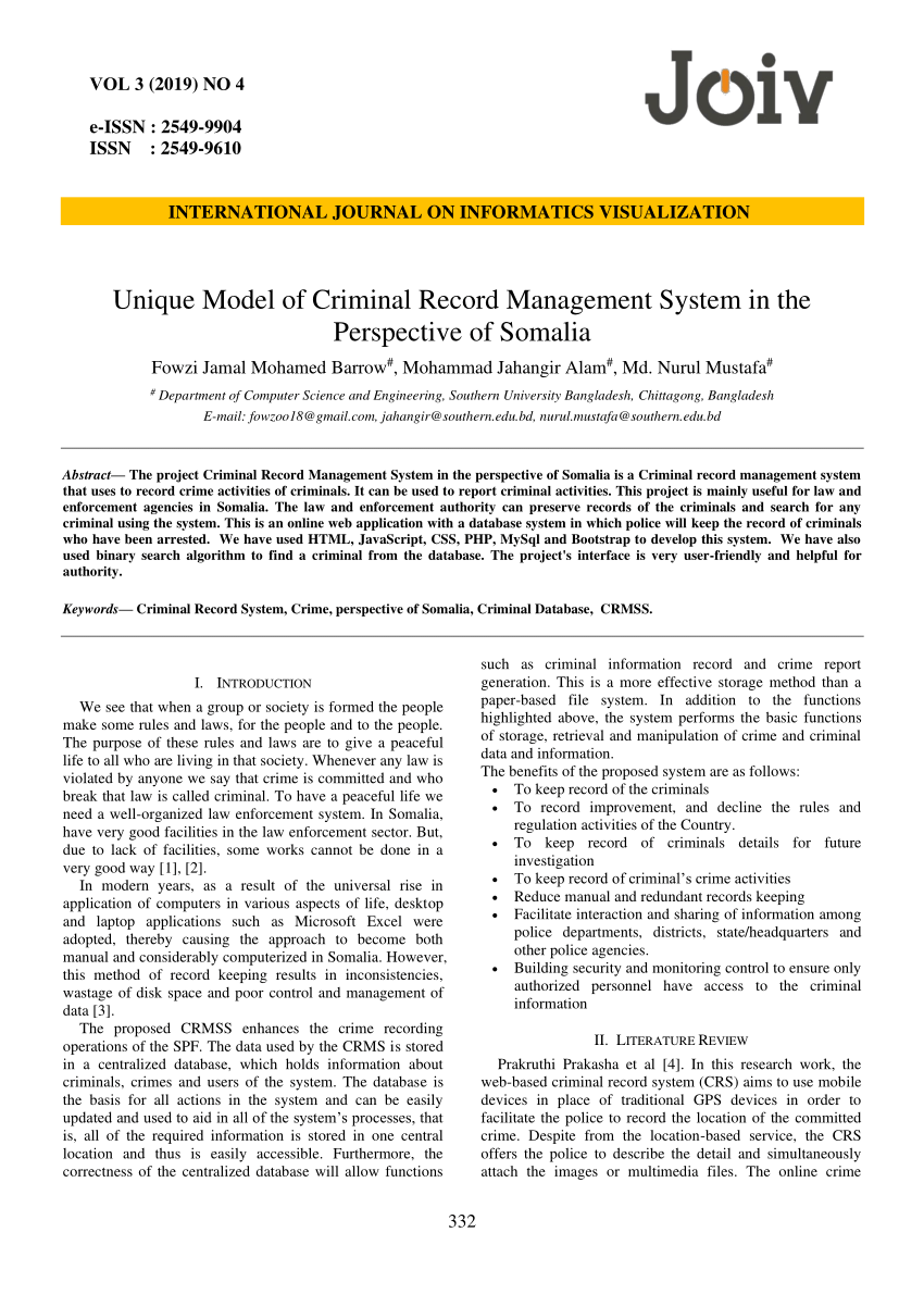 Pdf) Unique Model Of Criminal Record Management System In