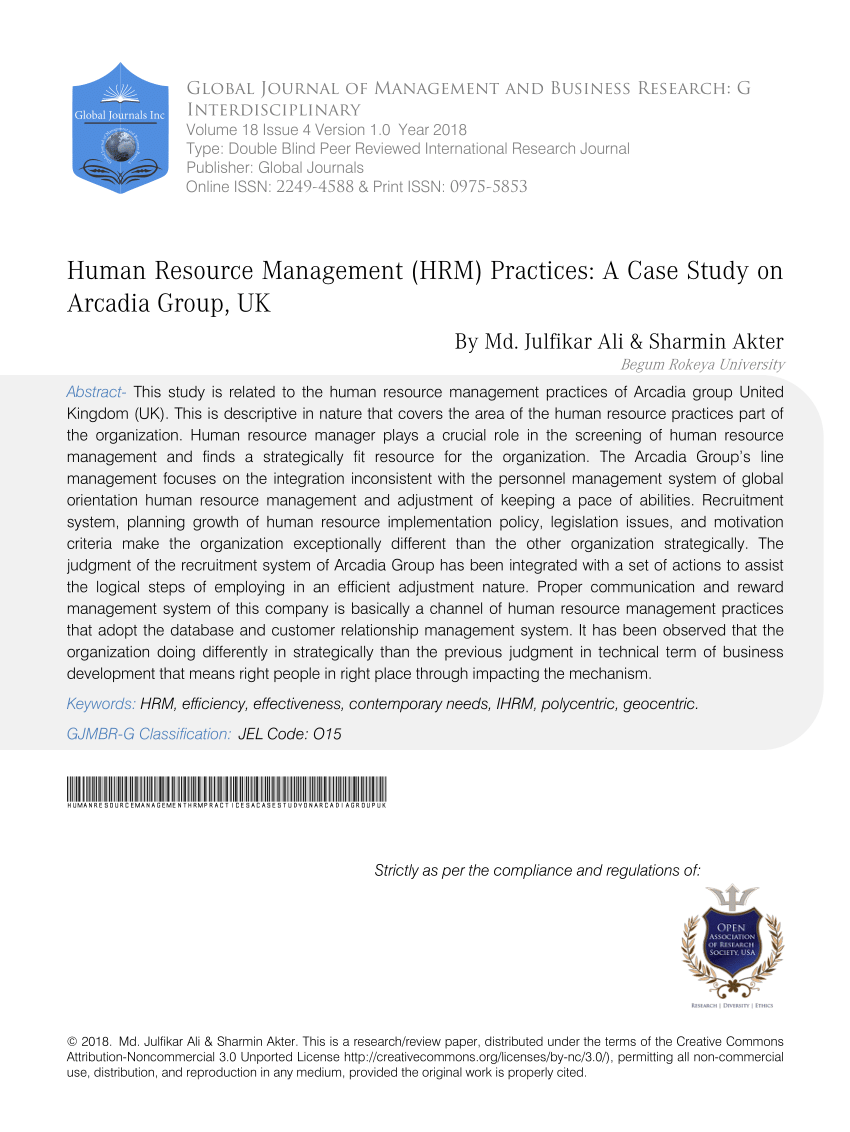  PDF Human Resource Management HRM Practices A Case 