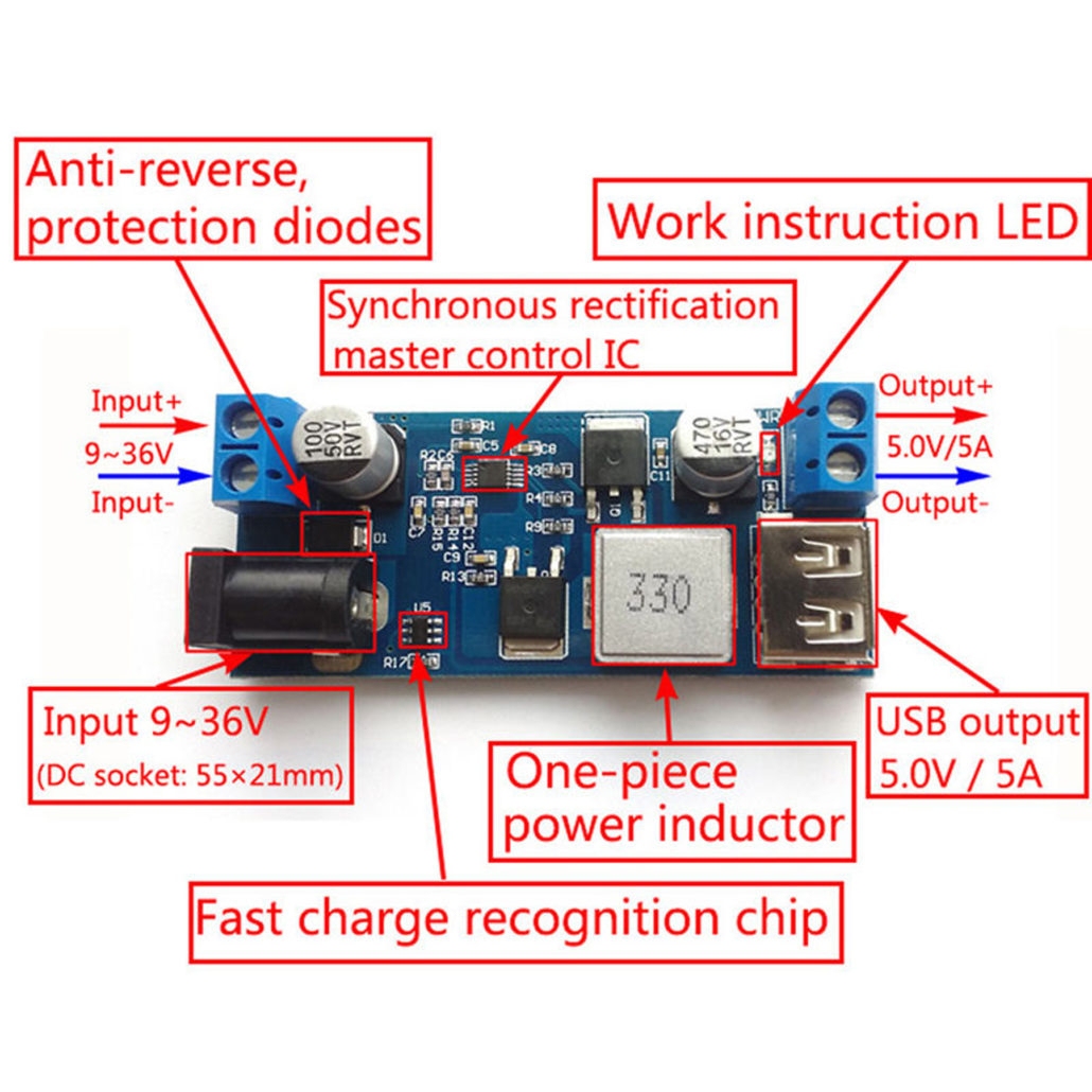 24V 12V To 5V 5A Power Supply Buck Converter Step Down 