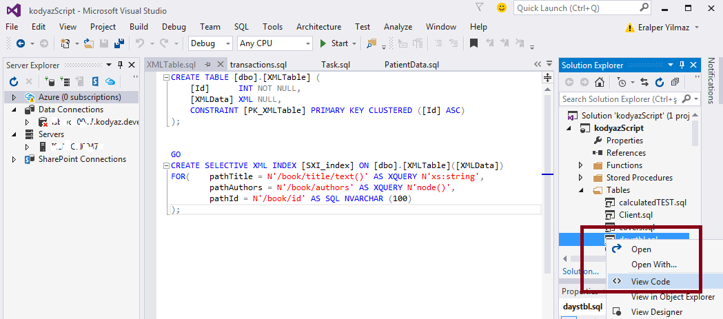 Create SQL Server Database Object Script Using Visual 