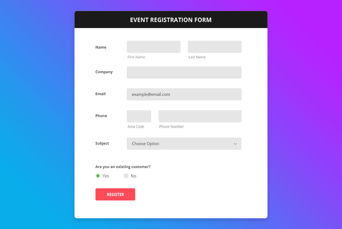 Registration Form Web Design Free Download Css With Code 