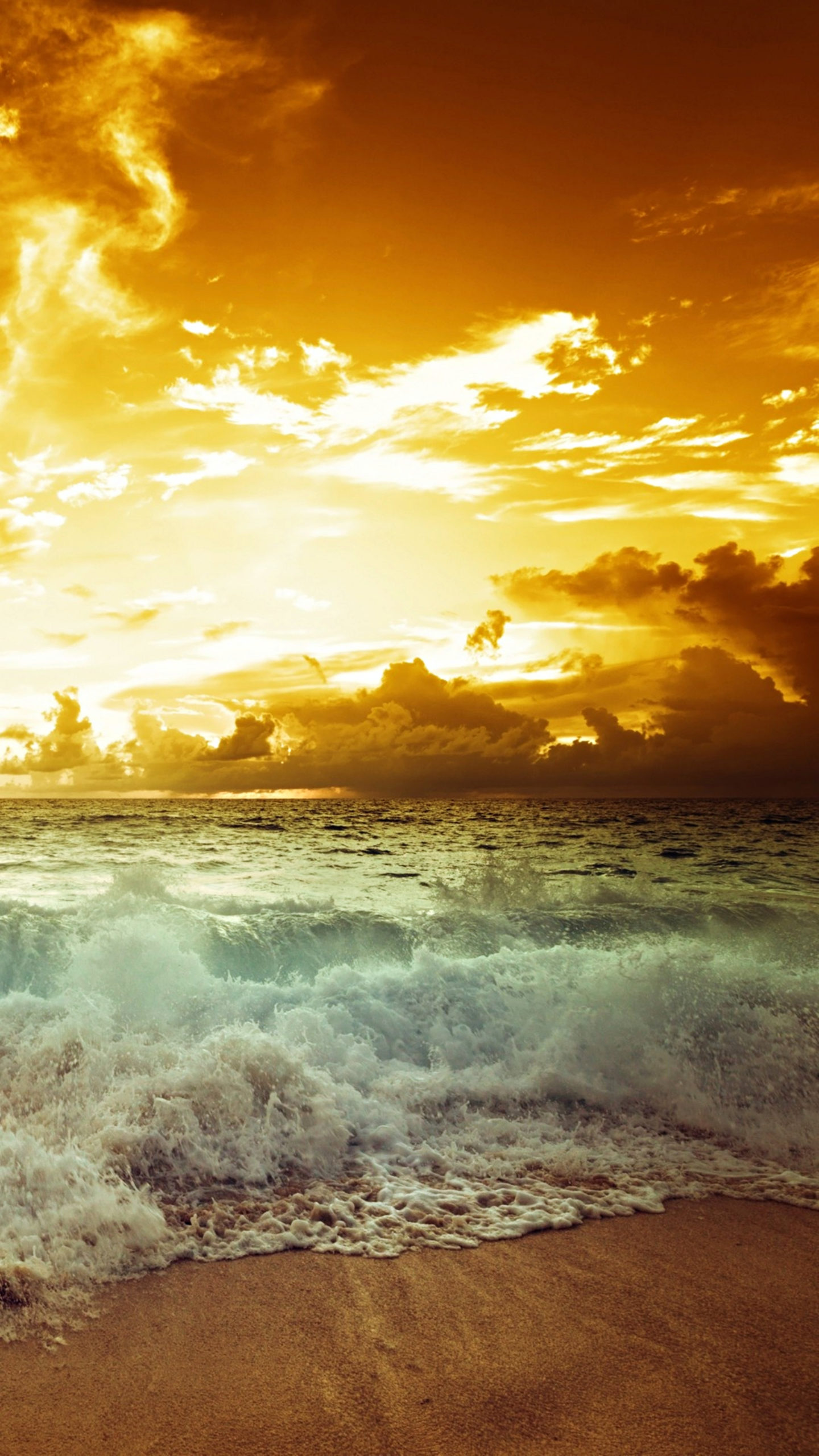 Sea Waves Sunset Sky Clouds Landscape Nature 