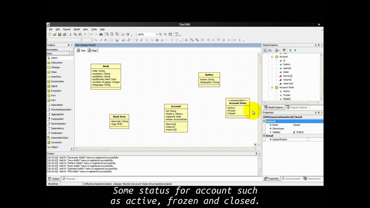 StarUML Class Diagram Library Domain Model YouTube