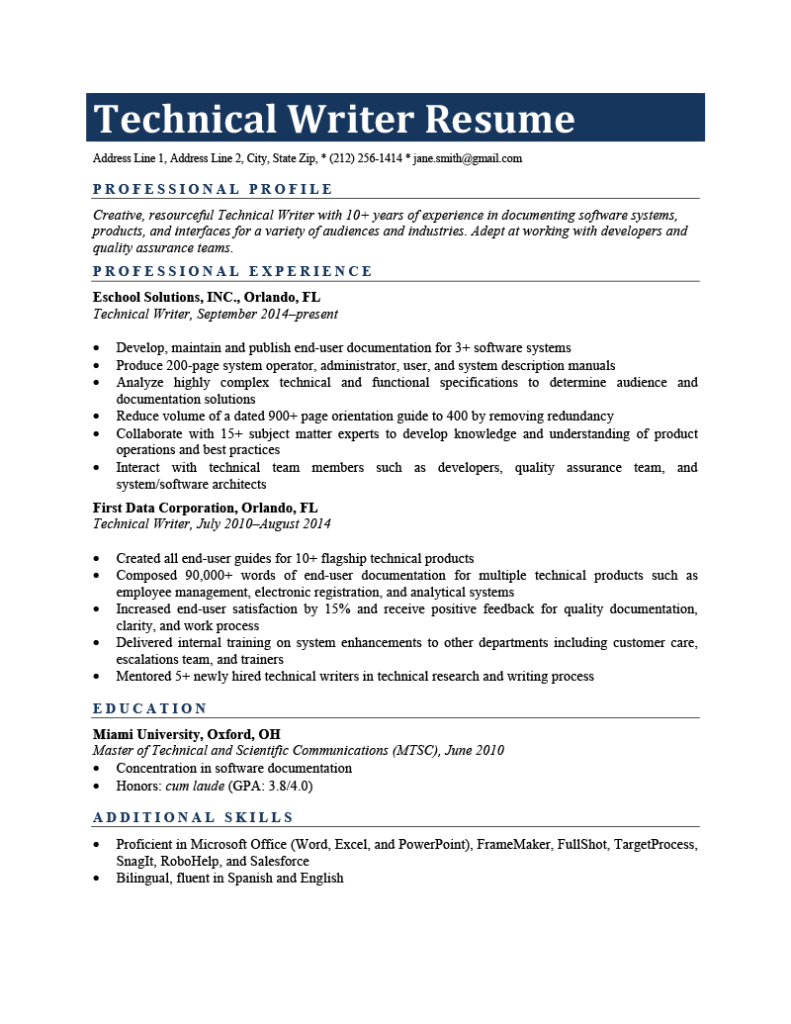 Technical Writer Resume Sample How To Write Resume 