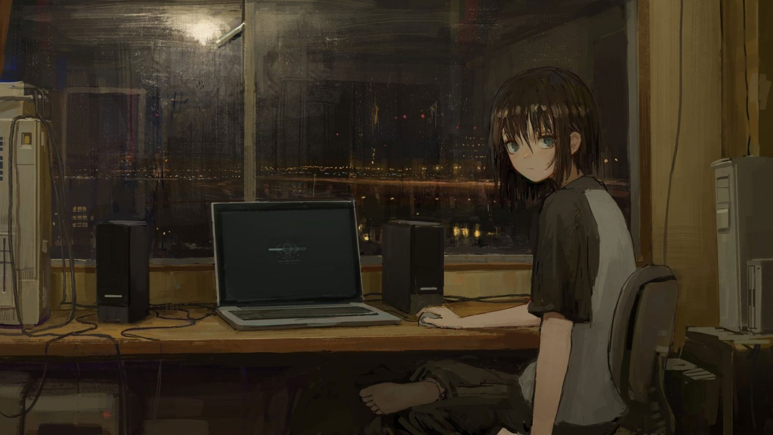 Wallpaper Lofi Anime Anime Girls Room Laptop Brunette 