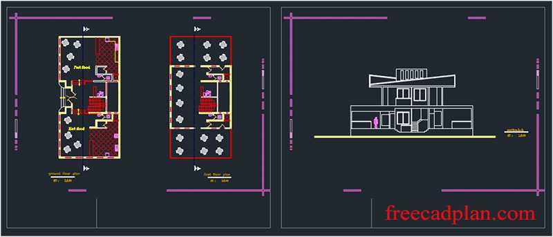 Coffee Shop Floor Plan And Section Dwg Project Free Cad Plan
