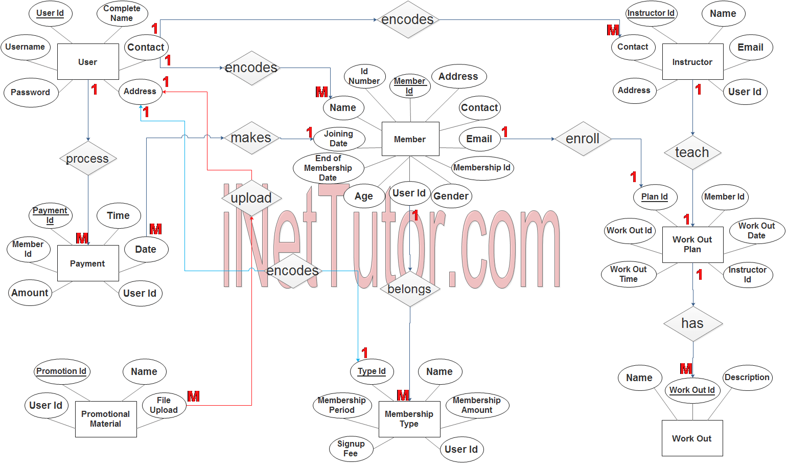 Gym Management System ER Diagram Step 3 Complete ERD INetTutor